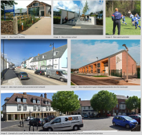 Image 3 : New health facilities Image 4 : New primary school Image 5 : New sports provision Image 6 : New main street and connected street network Image 7 : New employment space integrated positively into the townscape Image 8 :Example of a Local Centre/ 